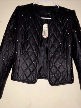 Mossimo Supply Co. Black Quilted Pearl-Stud Bomber Jacket